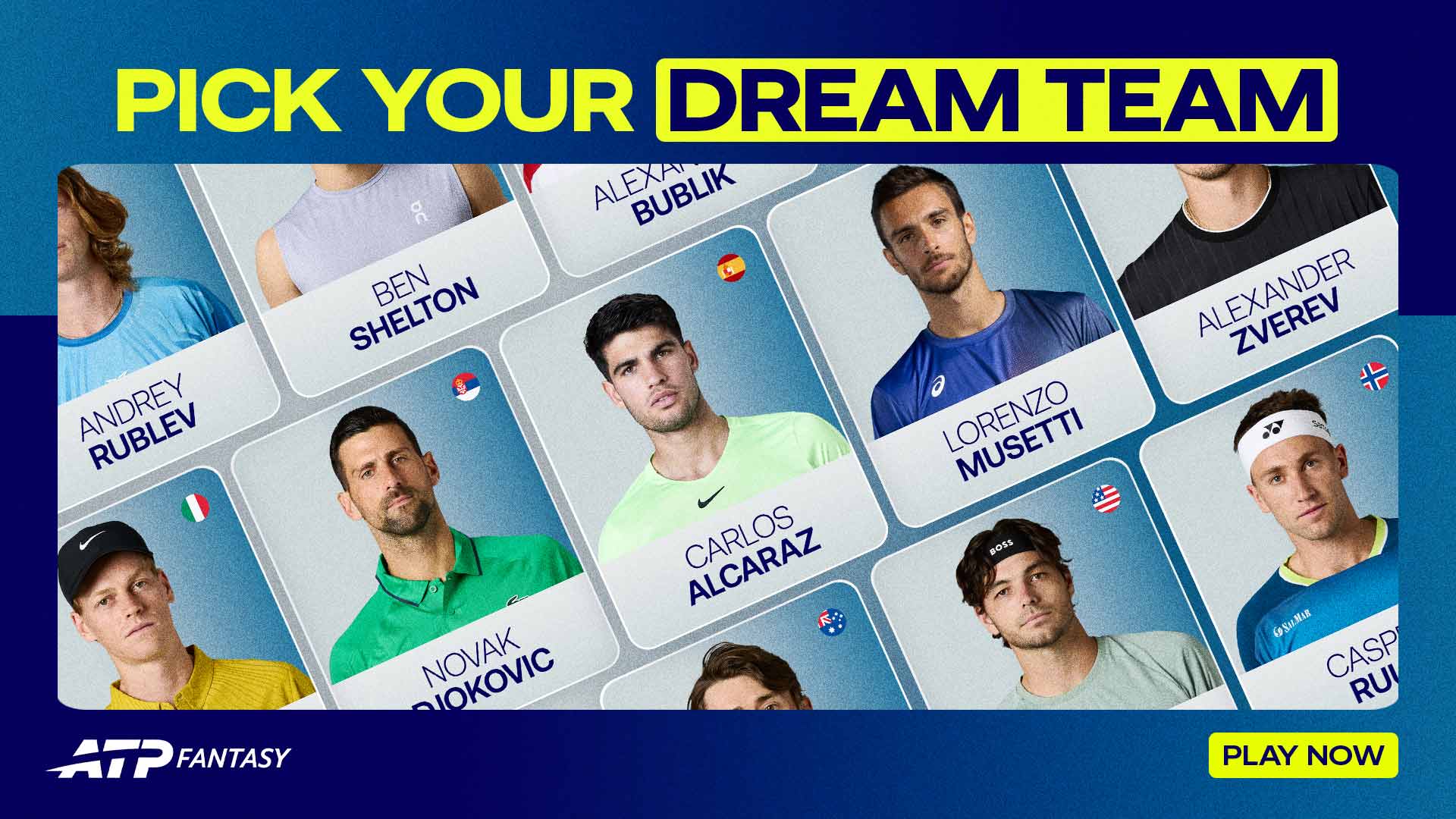 Fans can train their favorite tennis stars in ATP Fantasy by selecting a team of eight.