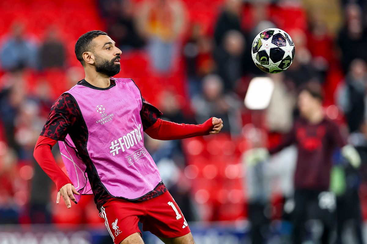 Liverpool FC's Mohamed Salah controls the ball during the UEFA Champions League 2025/26 Round of 16 match between Liverpool FC and Galatasaray SK at Anfield on March 18, 2026 in Liverpool, United Kingdom.