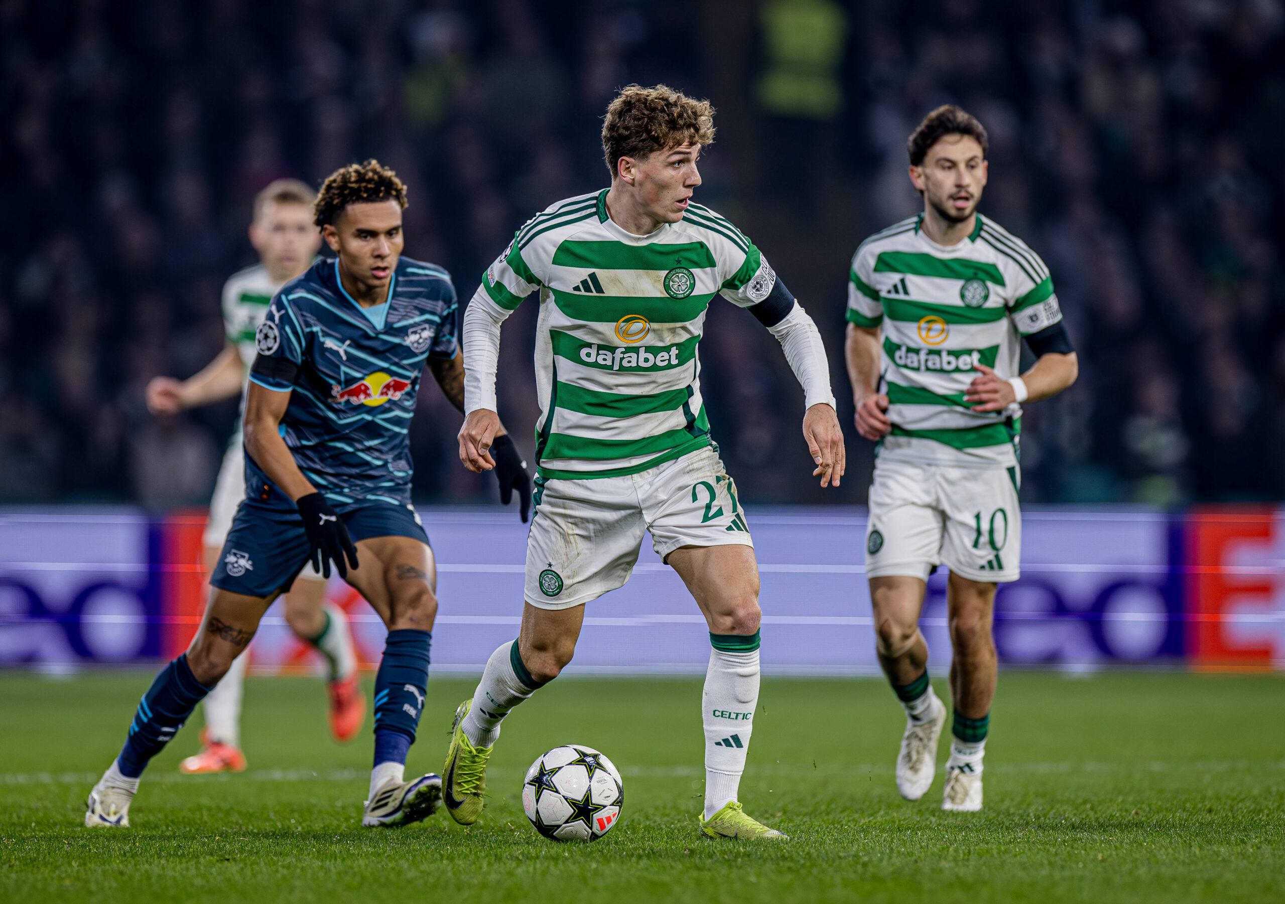 Arne Engels against RB Leipzig's Antonio Nusa