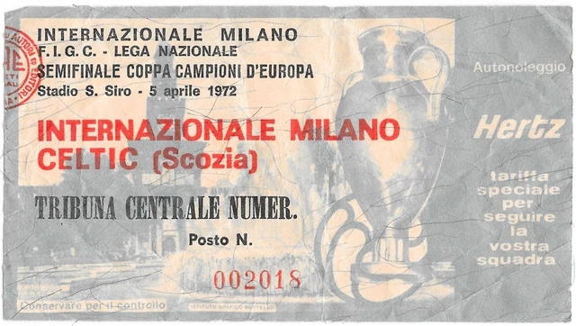Inter Milan v Celtic - 5 April 1972.
