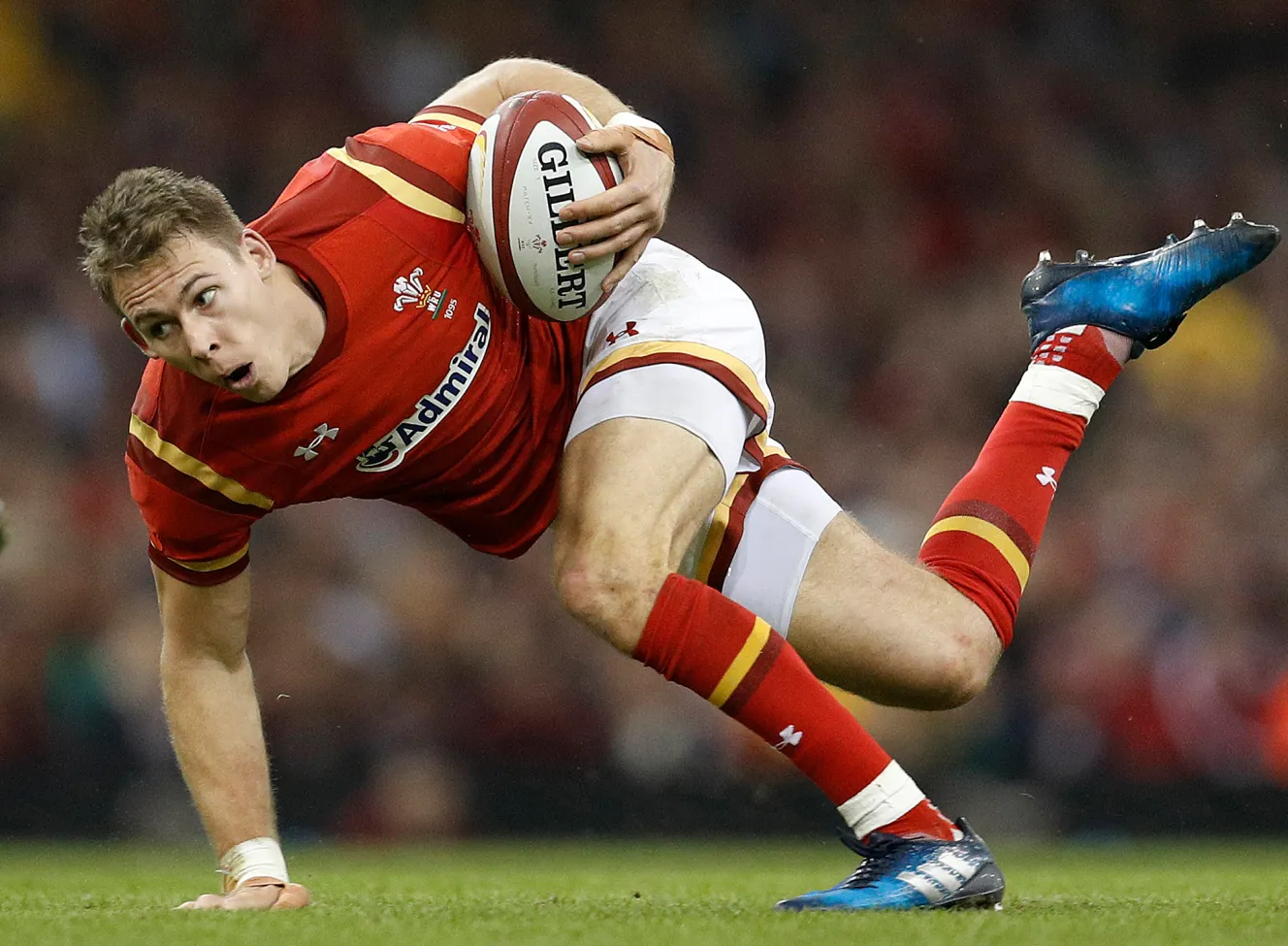 Wales' Liam Williams in action during a rugby match.