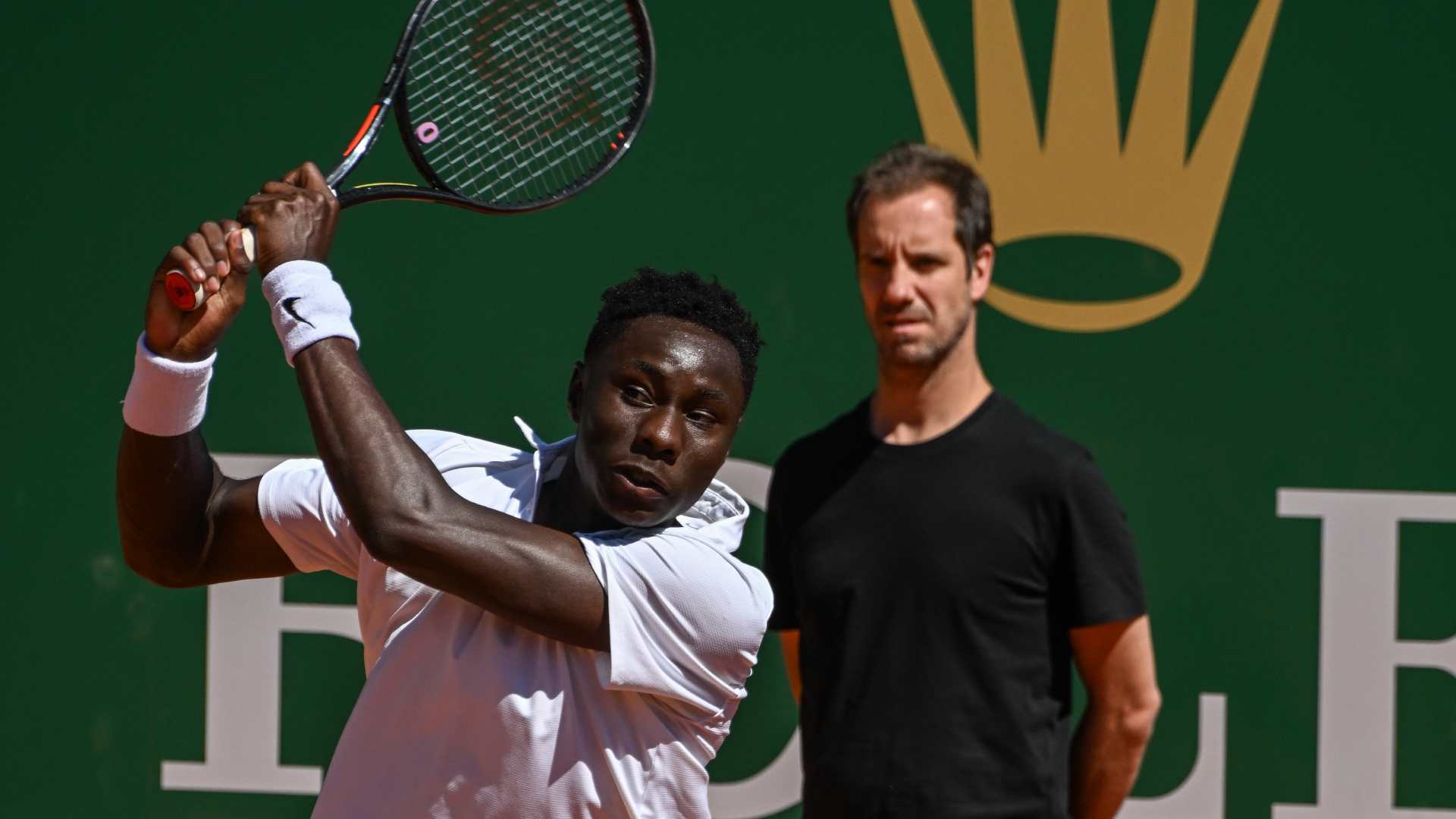 Moise Kouame practices before his first match at the Rolex Monte-Carlo Masters, where Richard Gasquet reached the semi-finals in 2005.