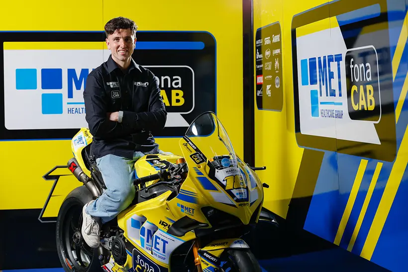 Andrew Irwin sits on his MET fonaCAB Racing Ducati V4 R.