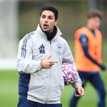 Arsenal manager Mikel Arteta during a training session at the Sobha Realty Training Center on October 31, 2025 in London Colney, England.