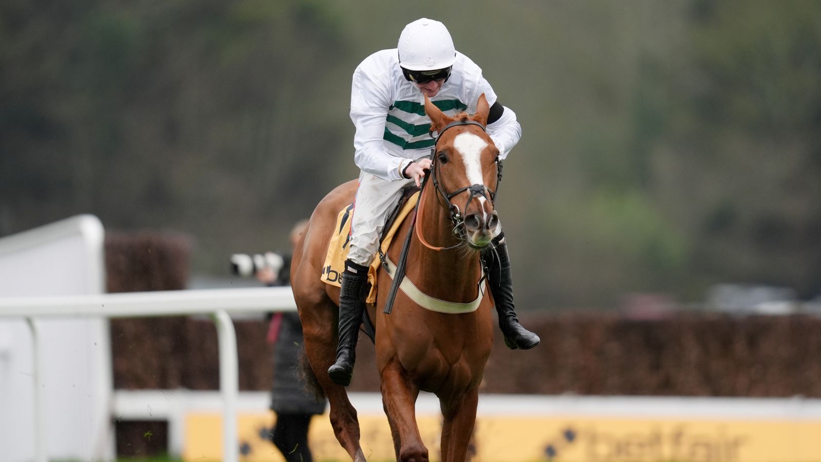 Mondo Man, ridden by Caoilin Quinn, on their way to winning the Imperial Cup at Sandown Park